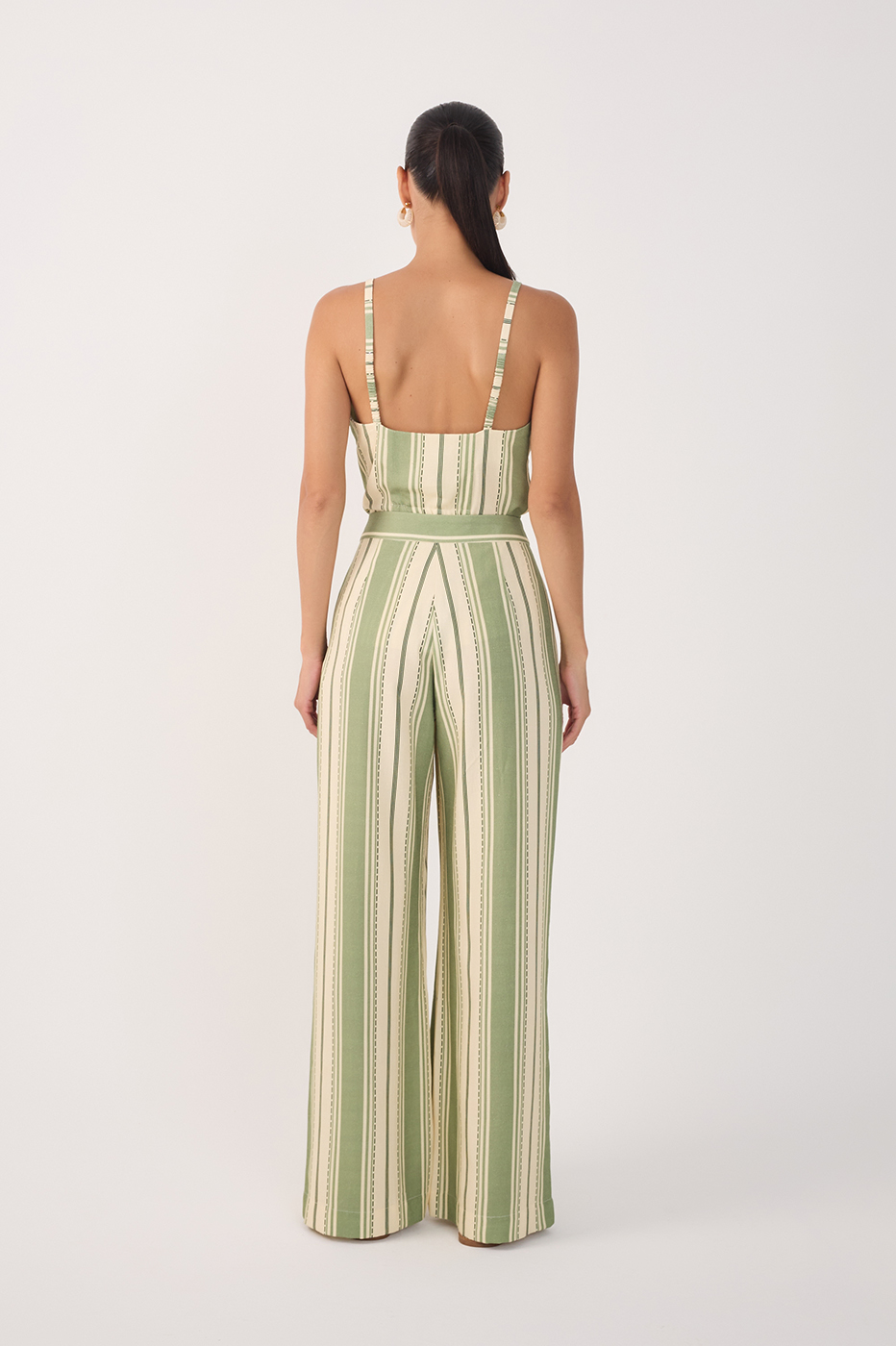 Green Stripes Buttoned Wide-Leg Pants_6