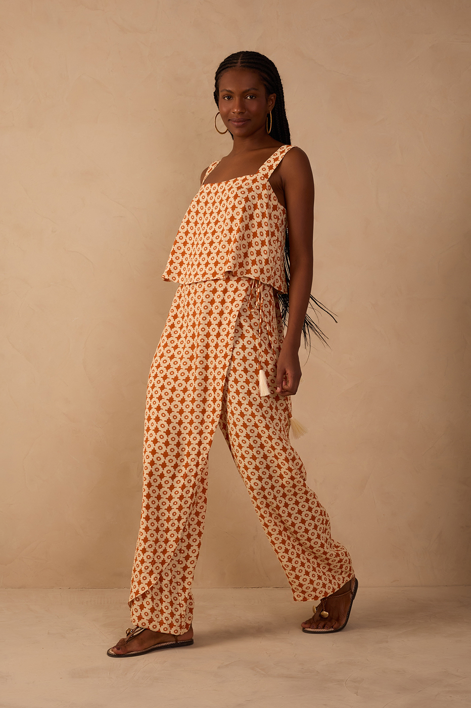 Beige Melissa Side Ties Wrap Crepe Pants_1