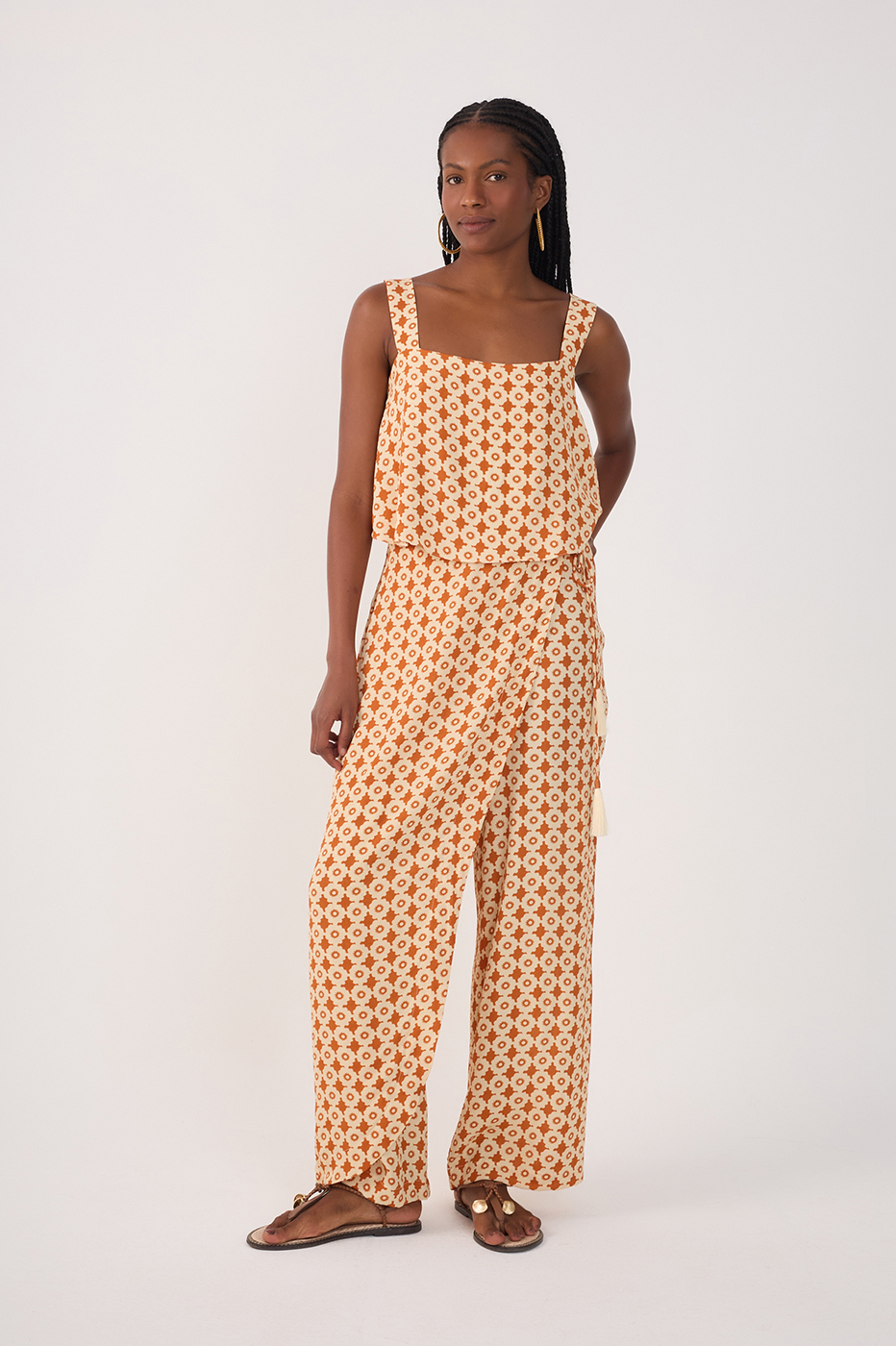 Beige Melissa Side Ties Wrap Crepe Pants_2