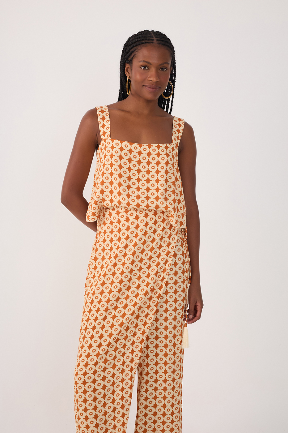 Beige Melissa Side Ties Wrap Crepe Pants_3