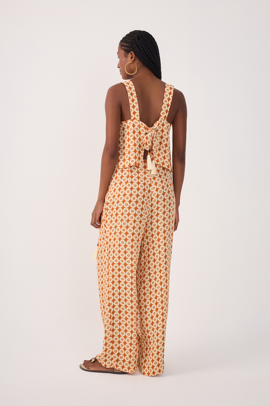 Beige Melissa Side Ties Wrap Crepe Pants_6