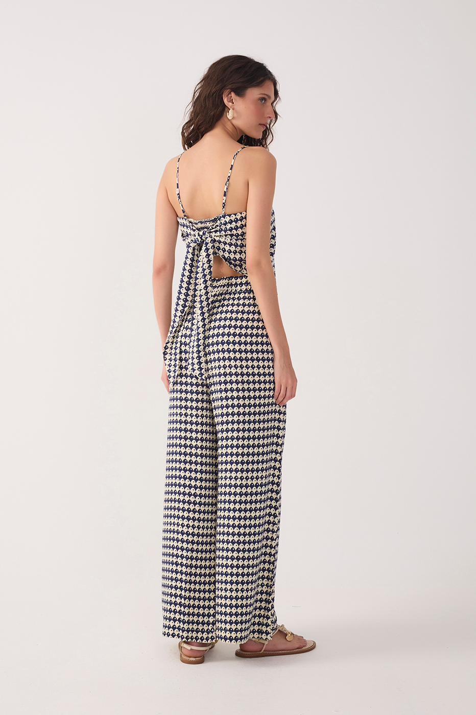 Blue Escama Elastic Waistline Wide-Leg Pants_5