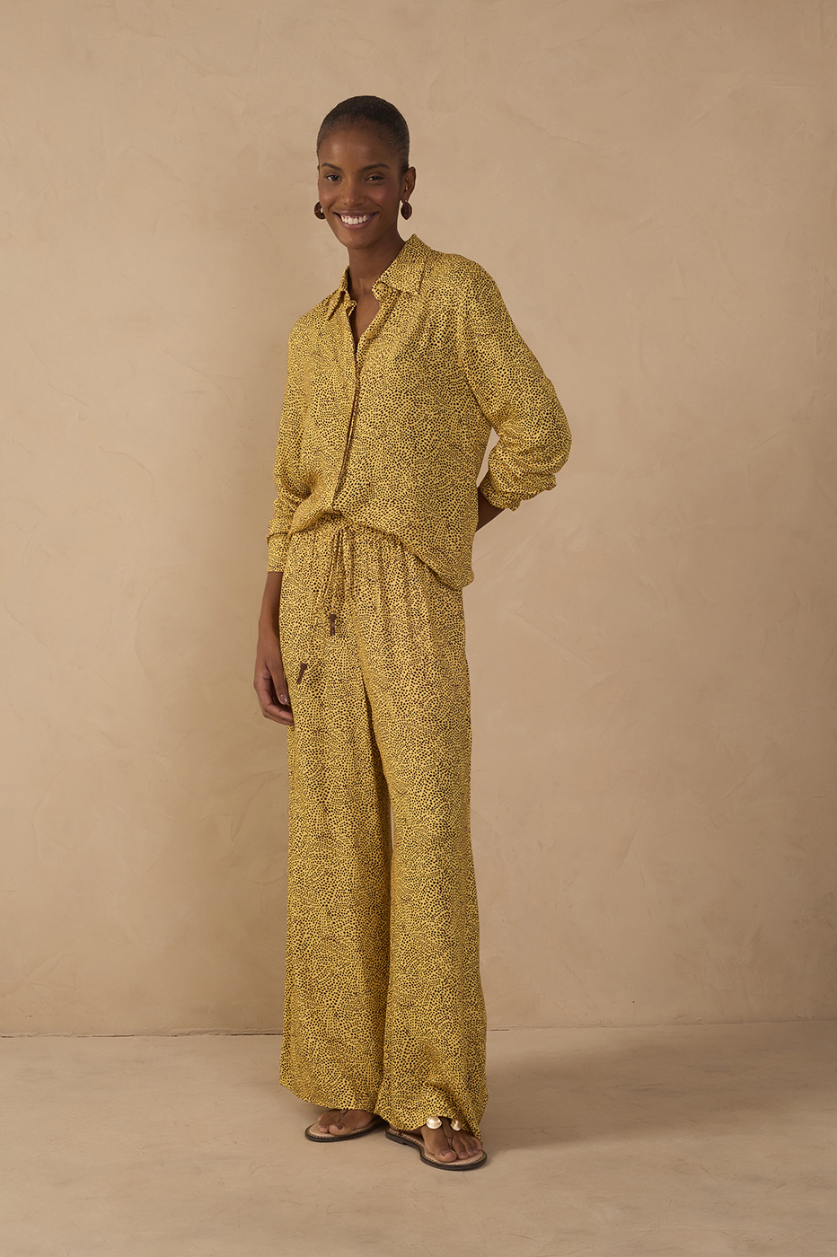 Yellow Gotas Drawstring Wide-Leg Pants_1