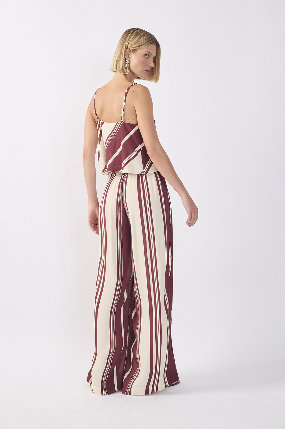 Brown Stripes Drawstring Wide-Leg Pants_5