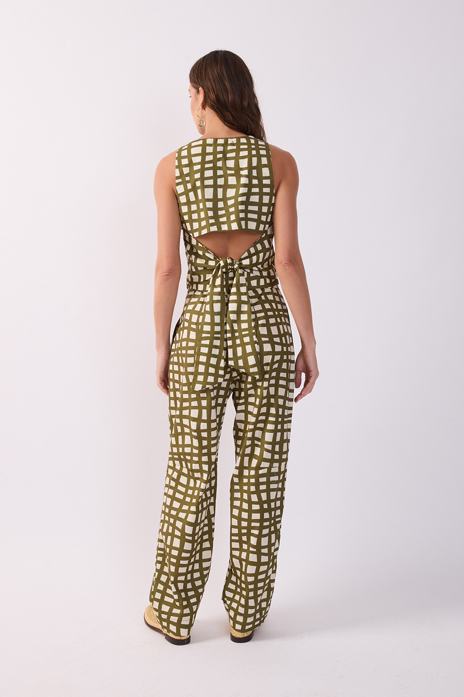 Green Trama Pockets Belted Pants_6