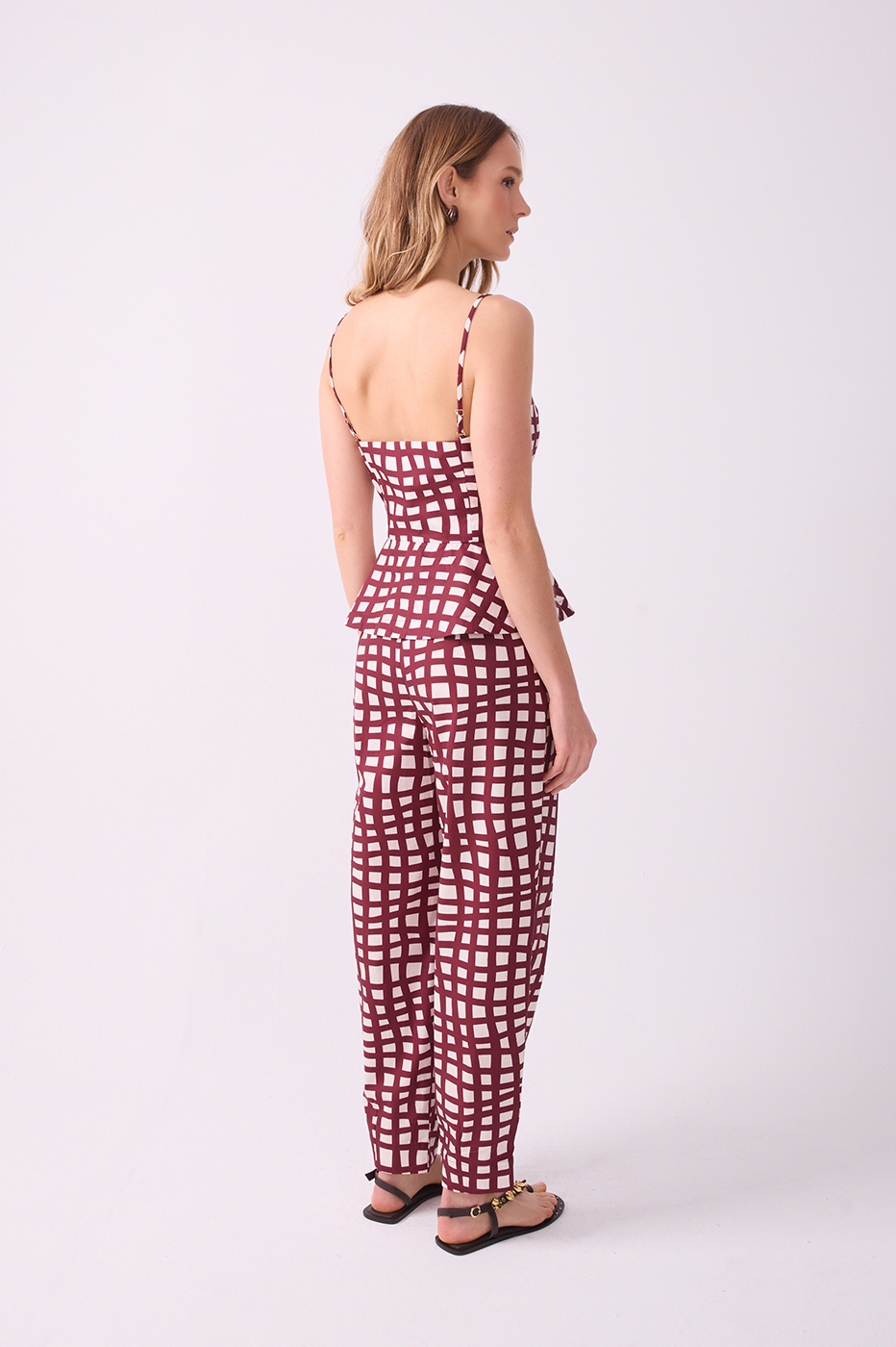 Wine Trama Belt Loops Pockets Pants_6