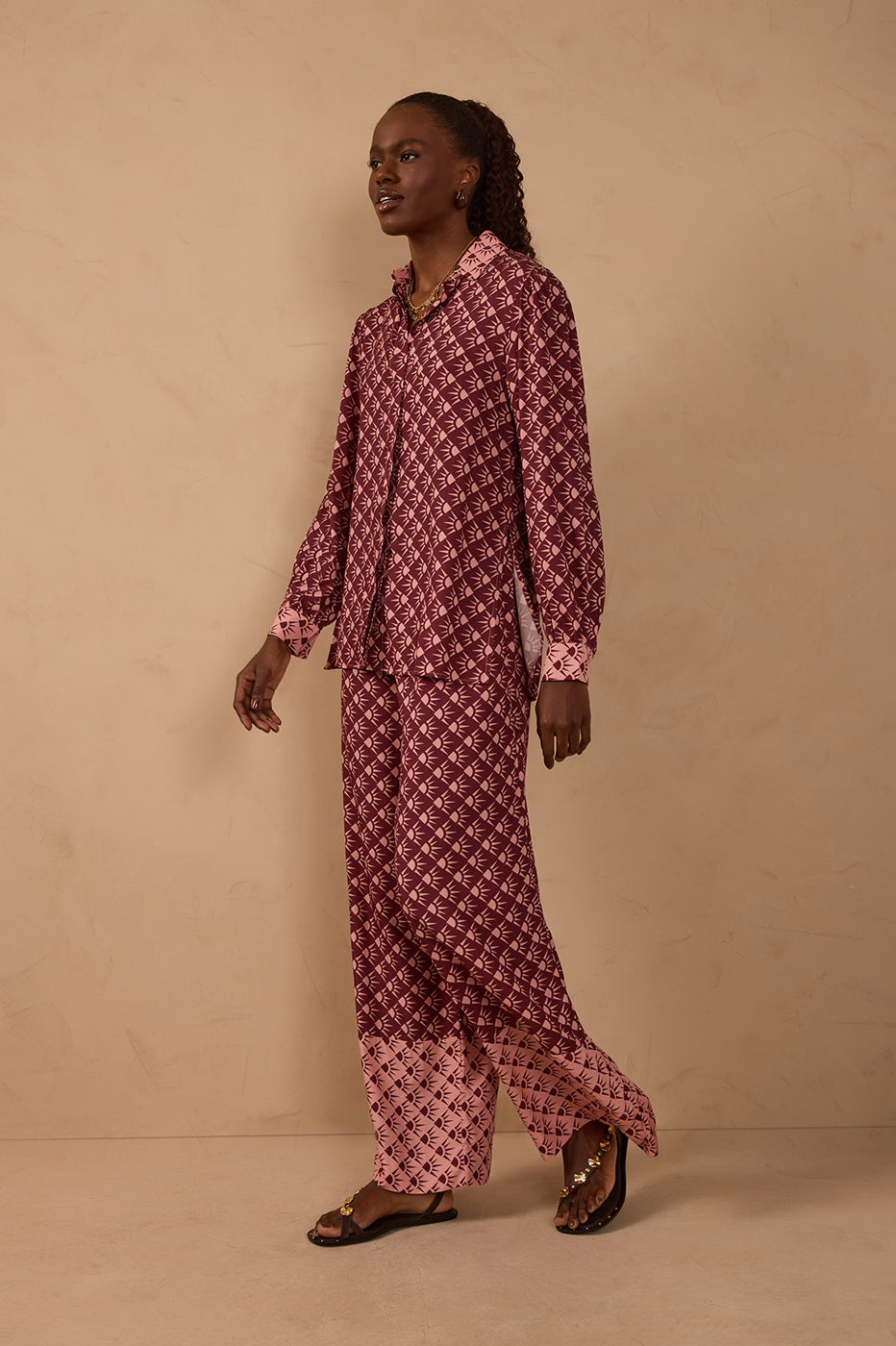 Wine Floriluz Pockets Wide-Leg Pants_1