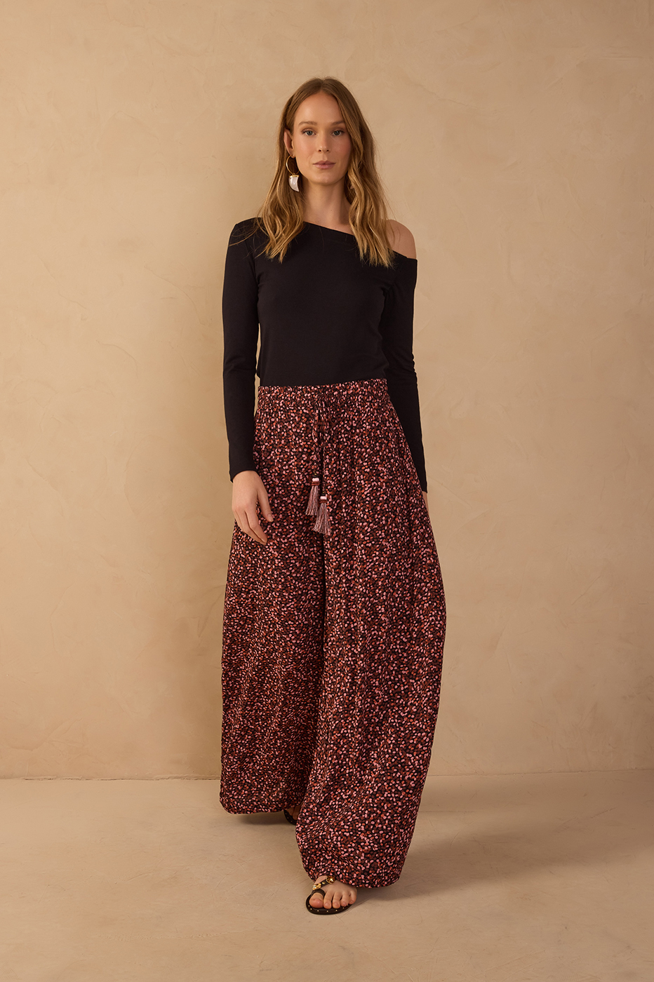 Brown Ceu Drawstring Pockets Wide-leg Pants_1