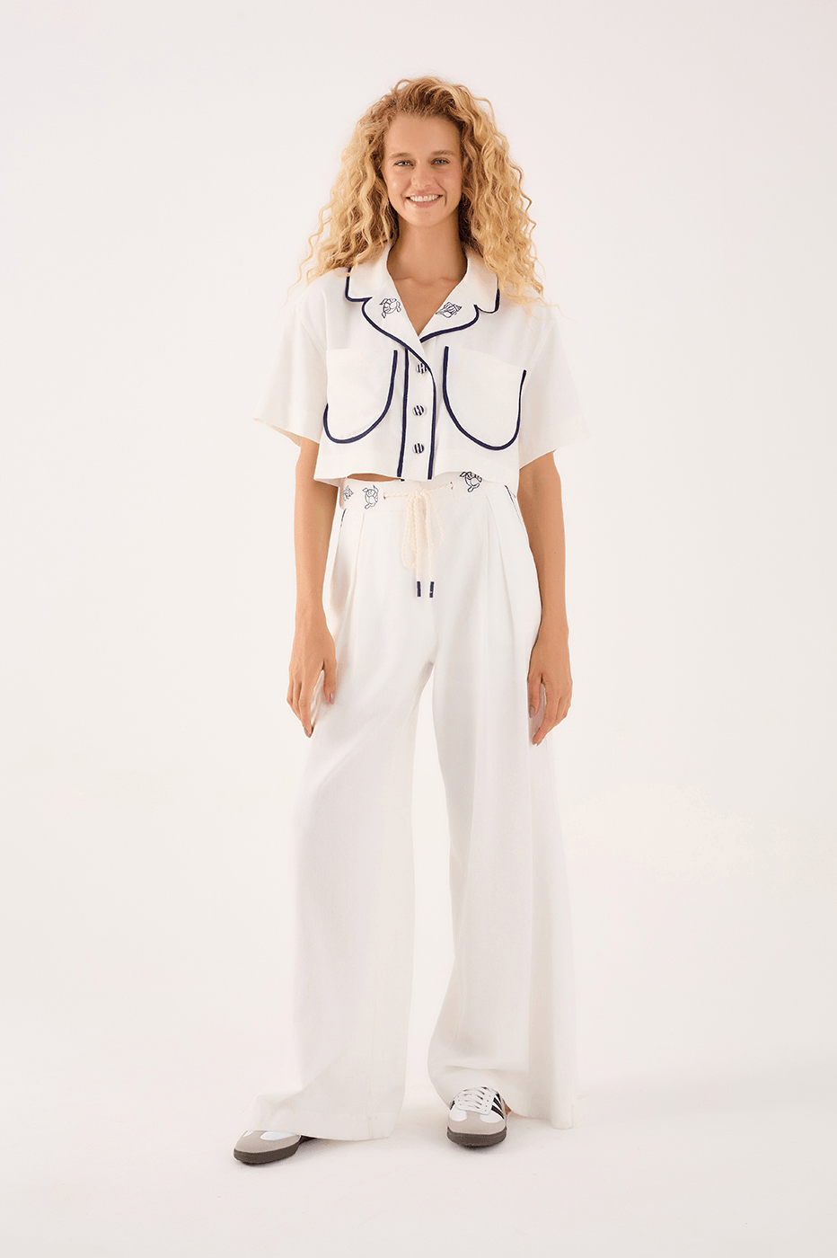Painted Embroidered Linen Pants