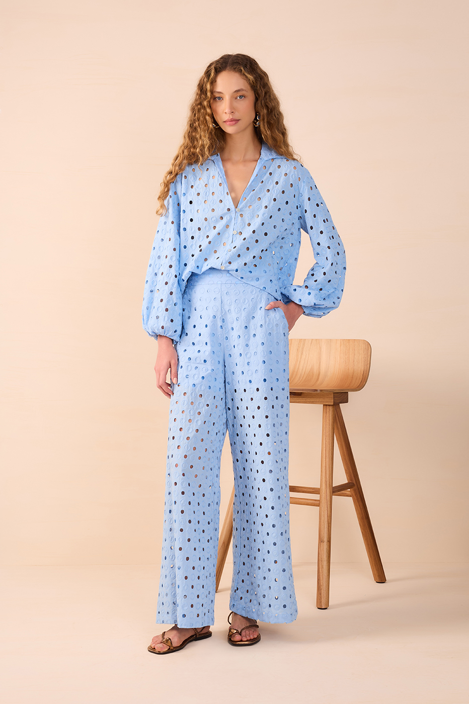 Eyelet Wide Leg Pants_1