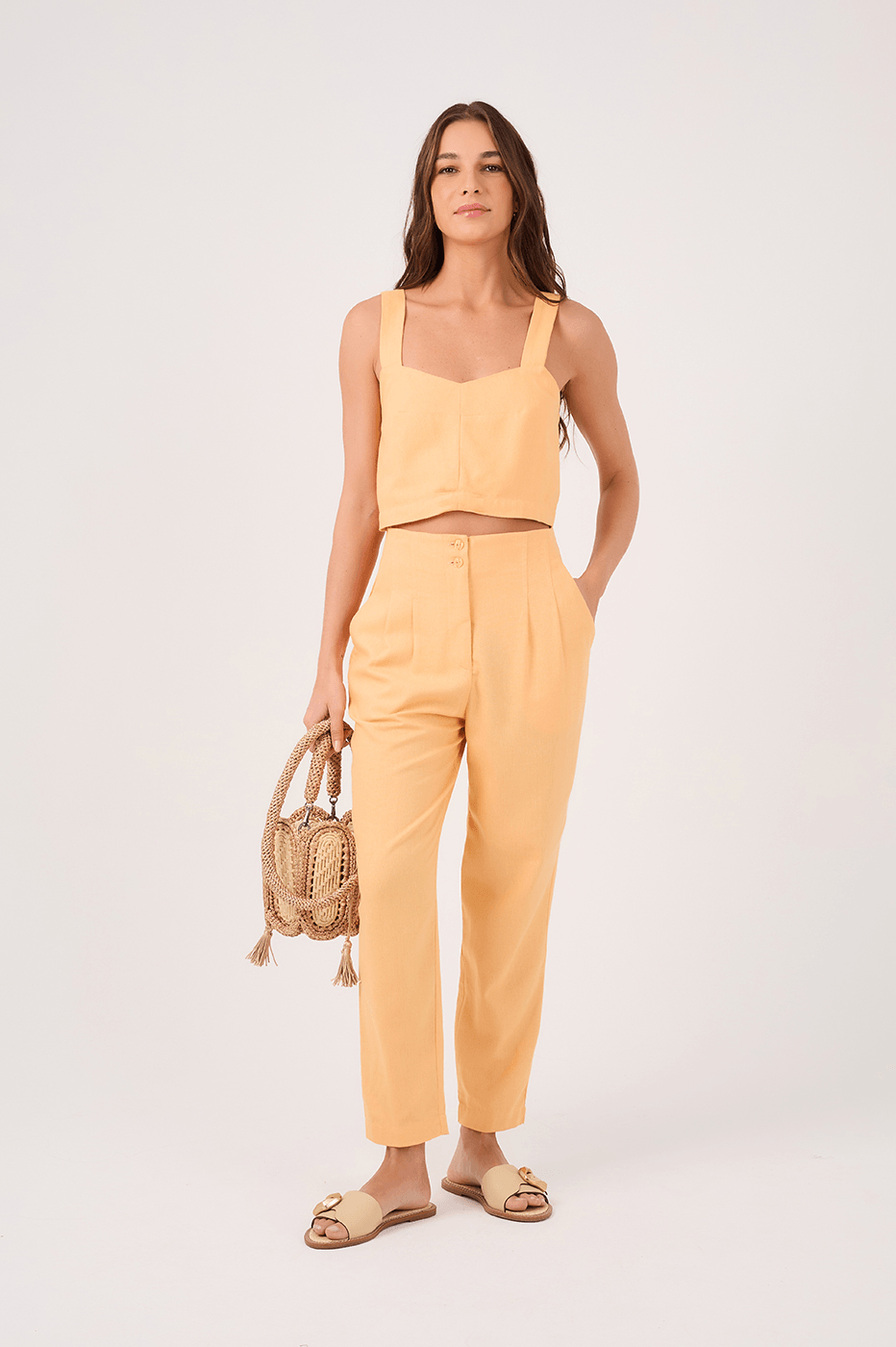 Orange Linen Pleated Pants_2