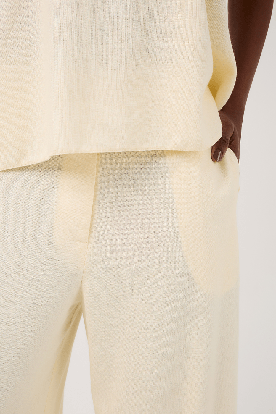 Beige Linen Pants with Hem Slit_4