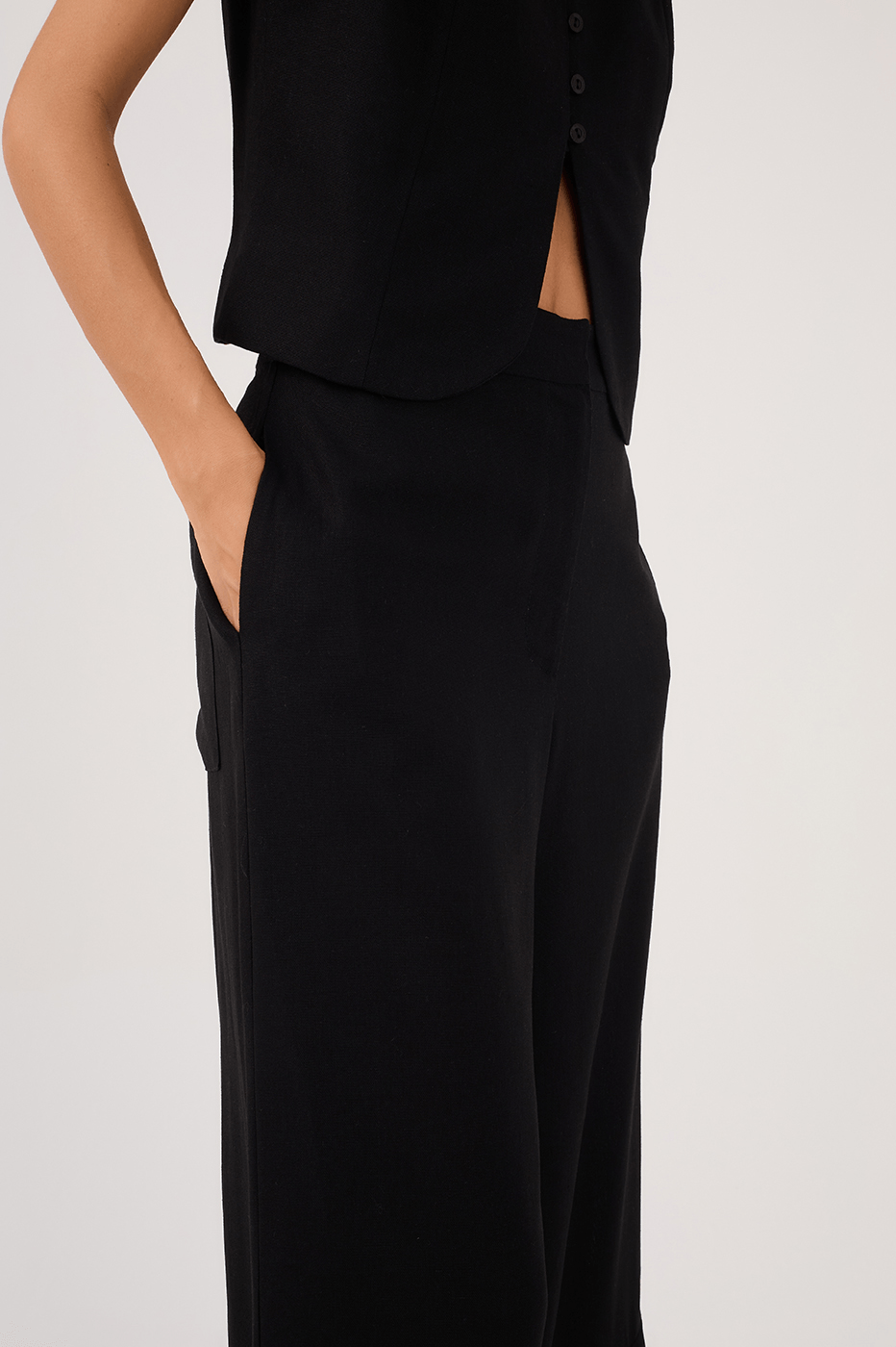 Black Linen Pants with Hem Slit