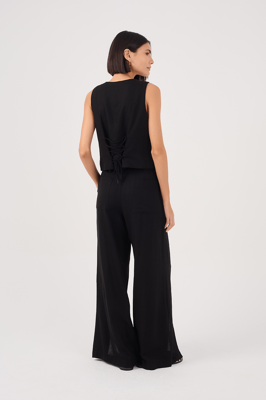 Black Linen Pants with Hem Slit