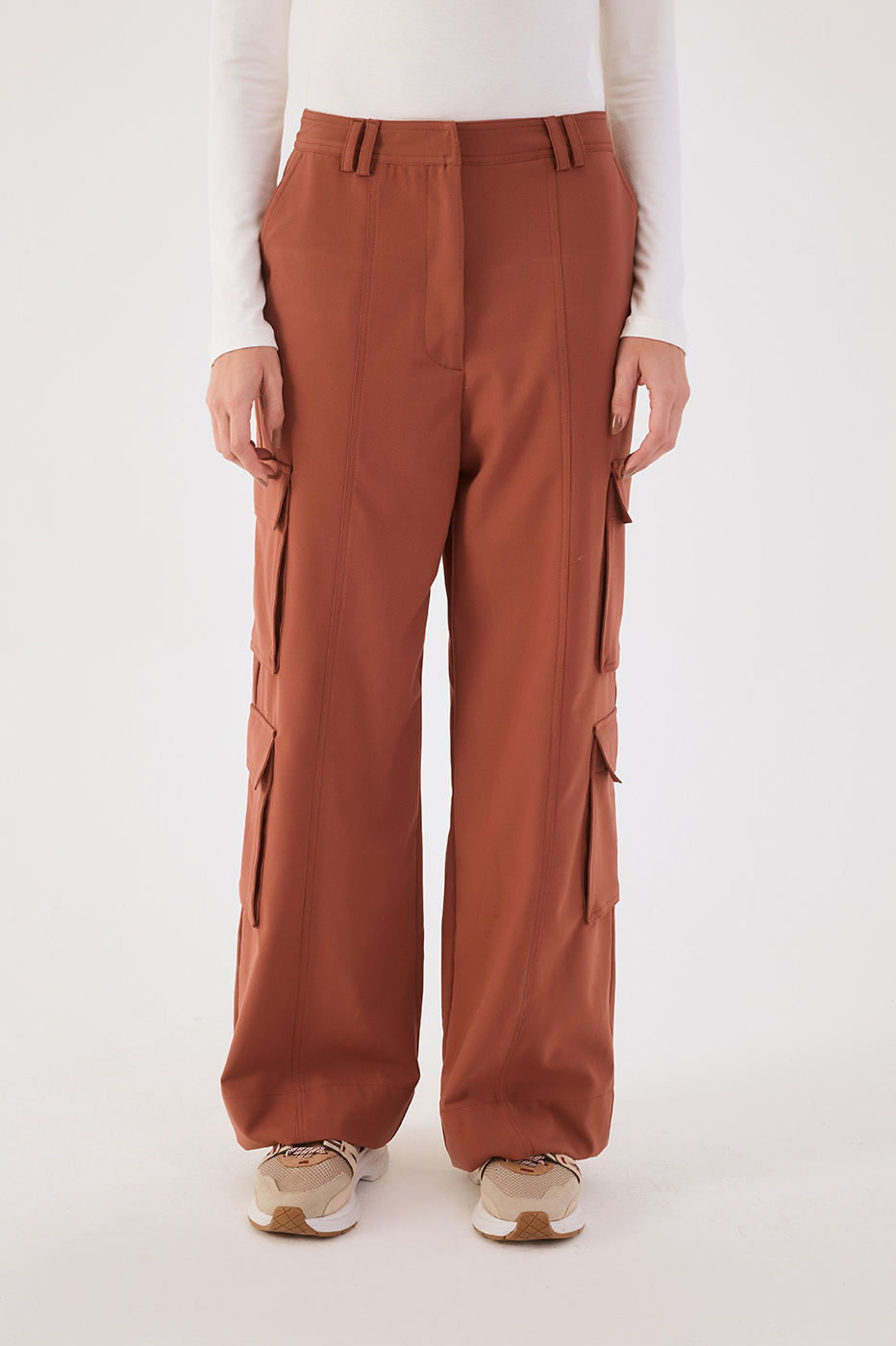 Brown Mate Belt Loops Pockets Cargo Pants_3