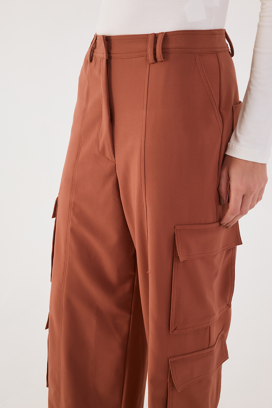 Brown Mate Belt Loops Pockets Cargo Pants_4