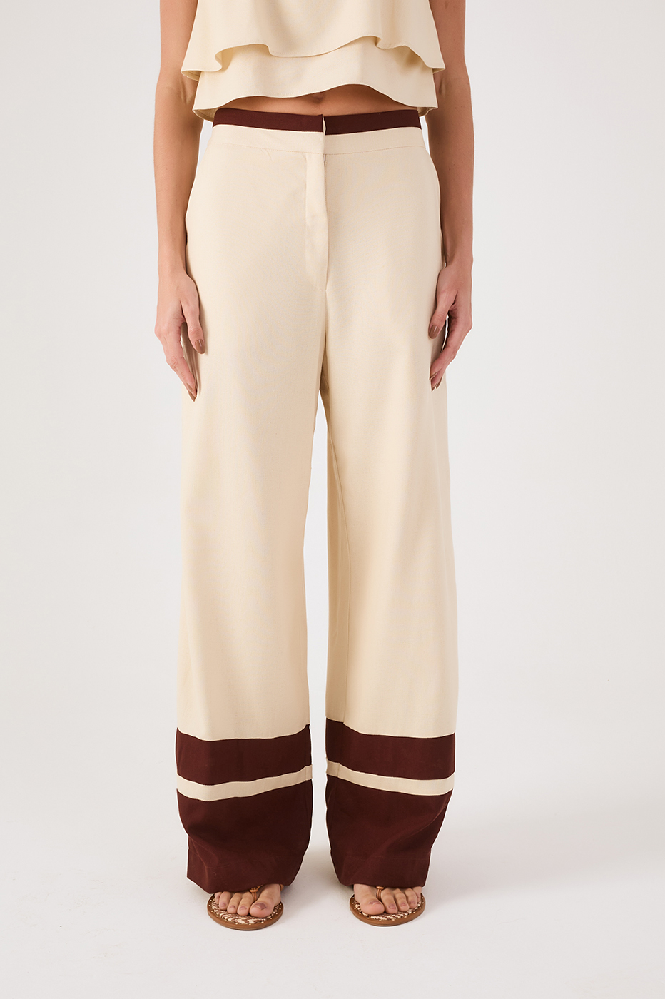 Off-White And Brown Pockets Linen Pants