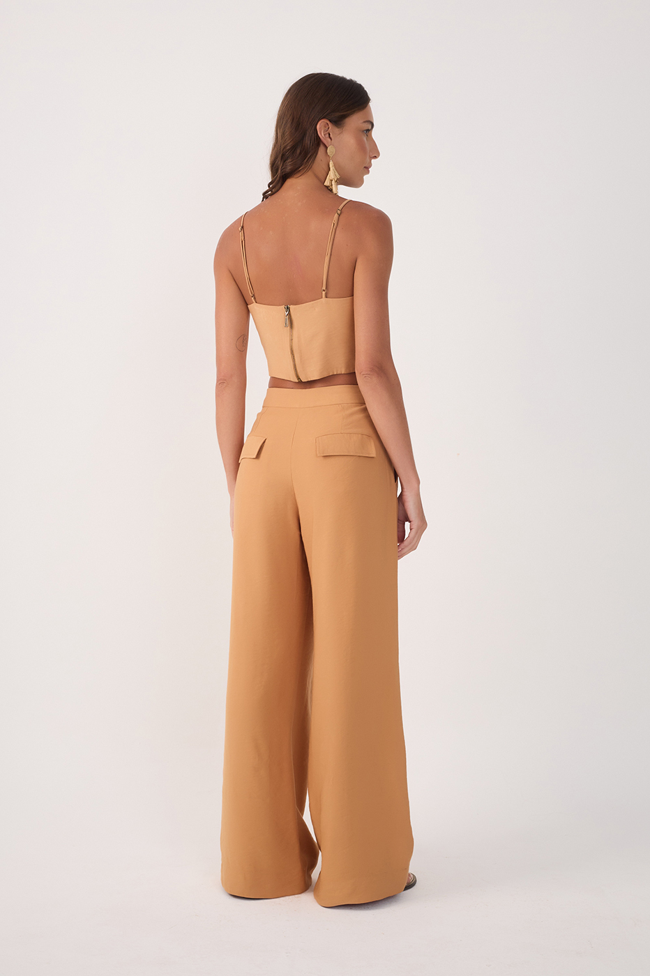 Pleated Lapel Pocket Pants
