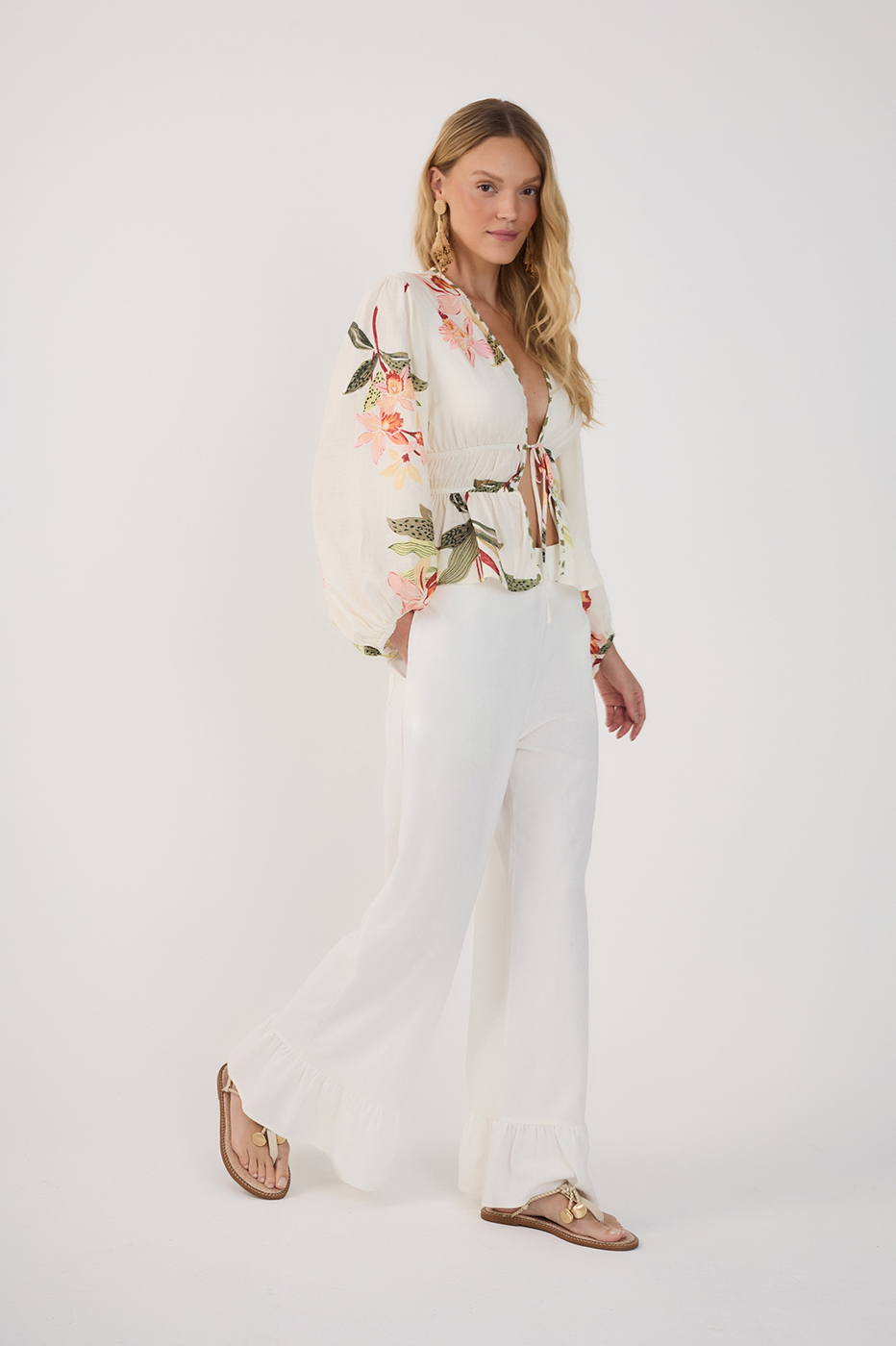 Straight Linen Ruffle Hem Pants_3