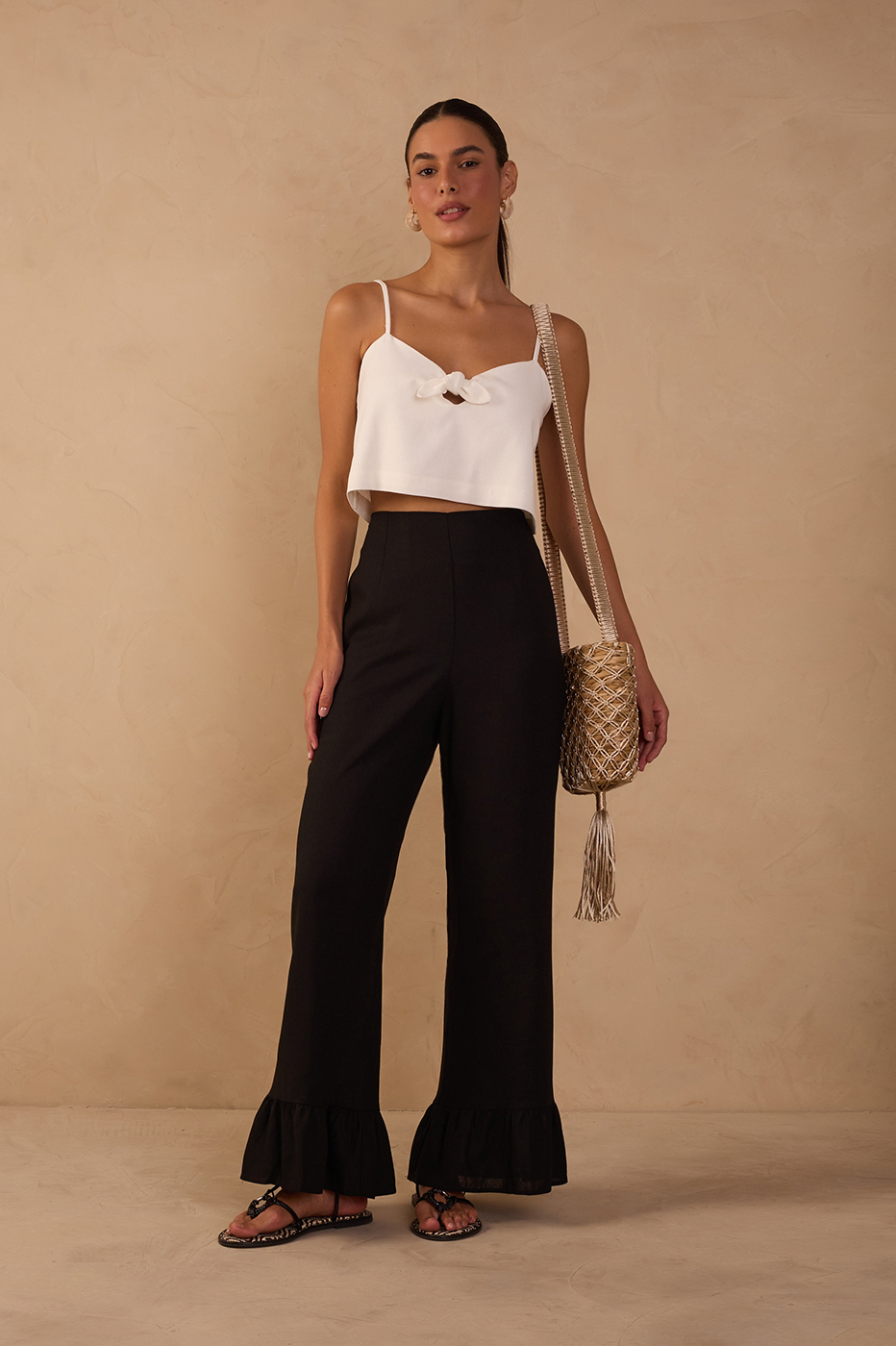 Straight Linen Ruffle Hem Pants_1