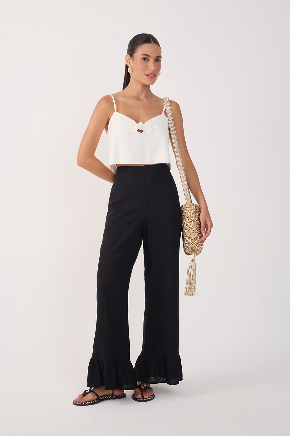 Straight Linen Ruffle Hem Pants_2