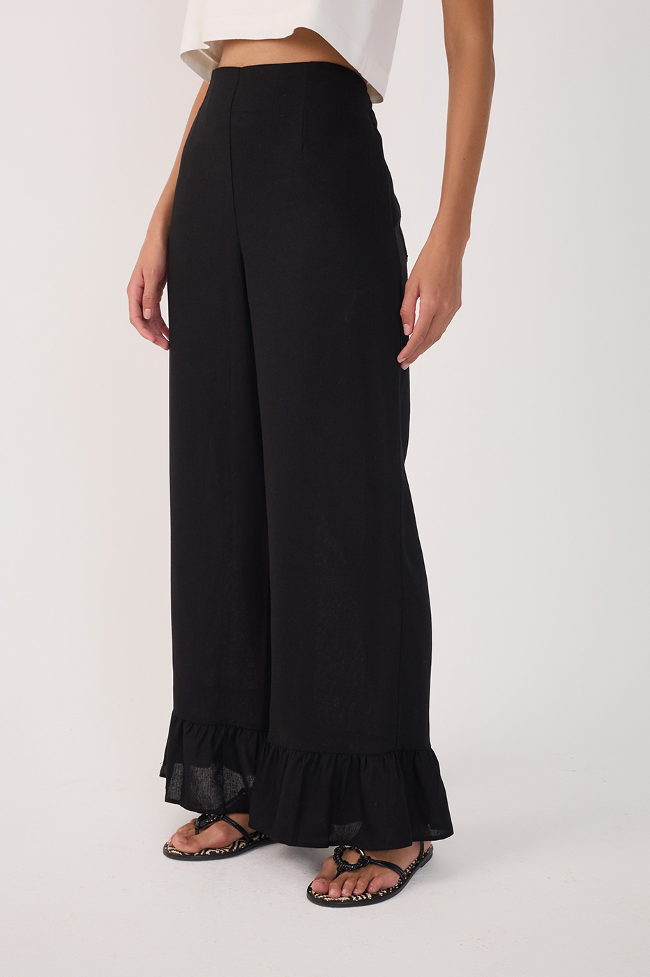 Straight Linen Ruffle Hem Pants_4
