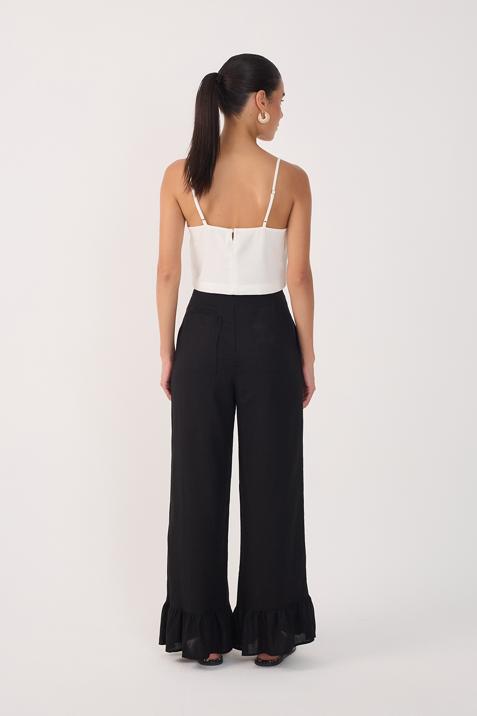 Straight Linen Ruffle Hem Pants_6