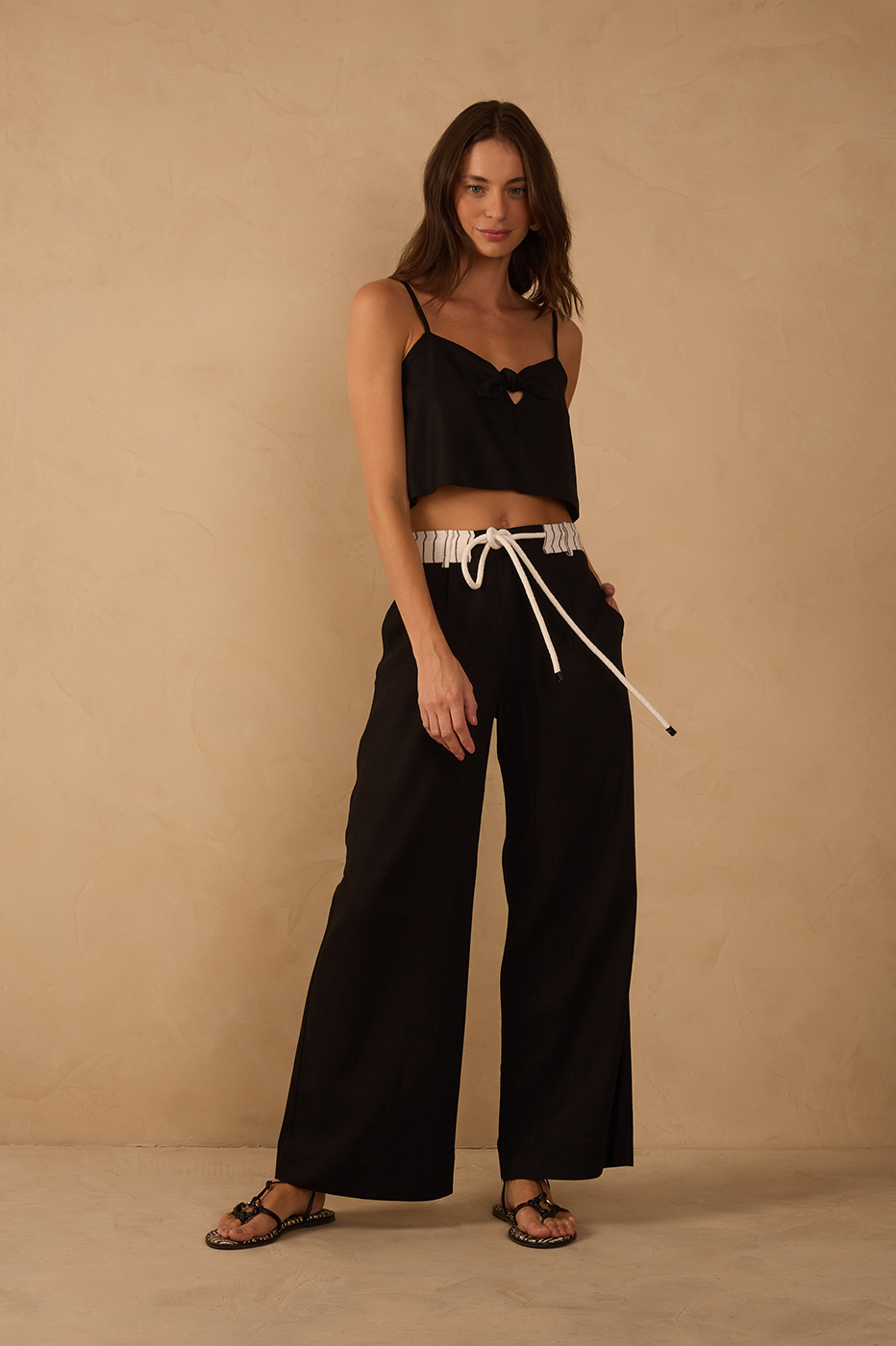 Linen Striped Waistband Pants_1