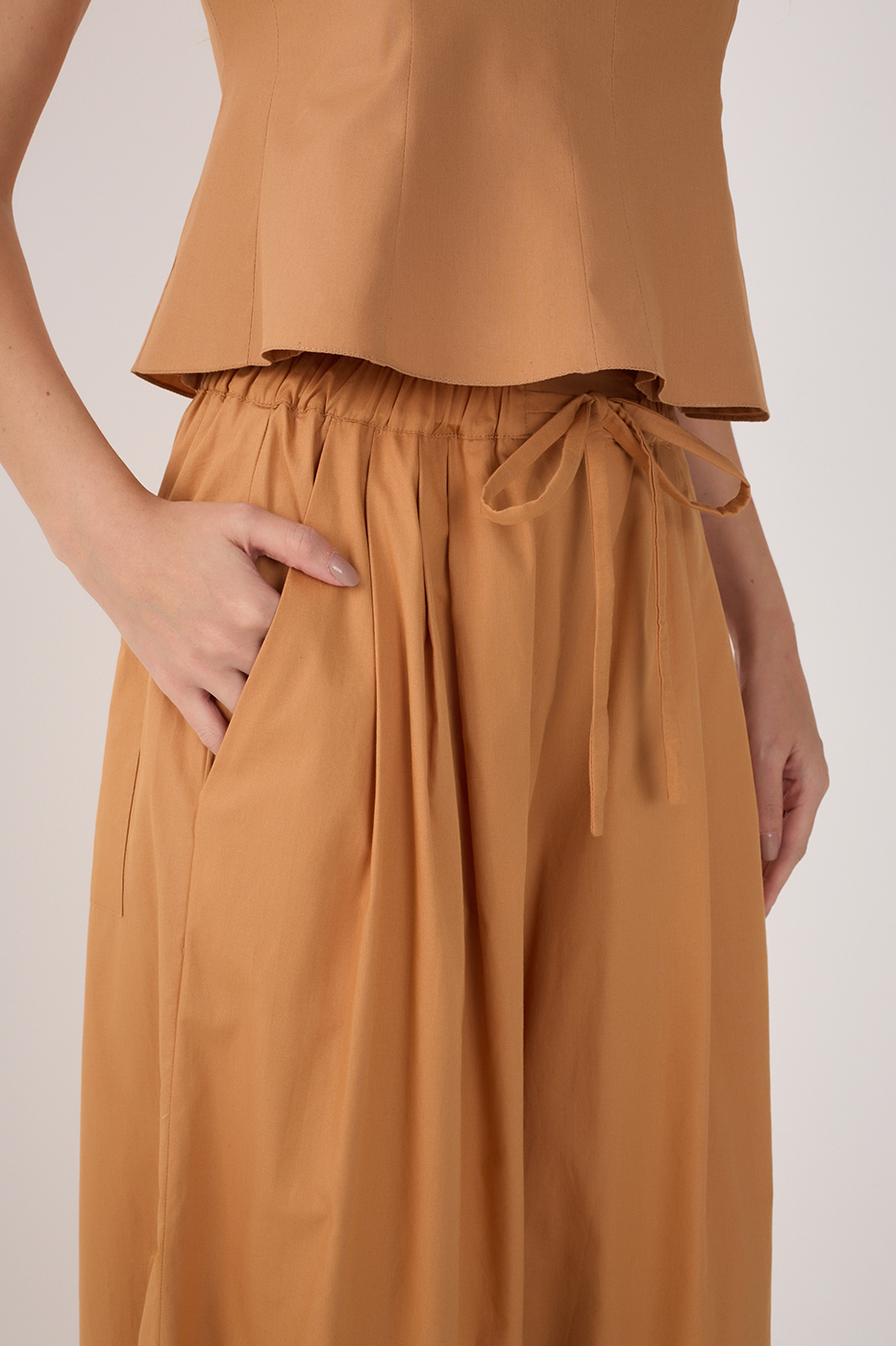 Beige Drawstring Pockets Balloon Pants