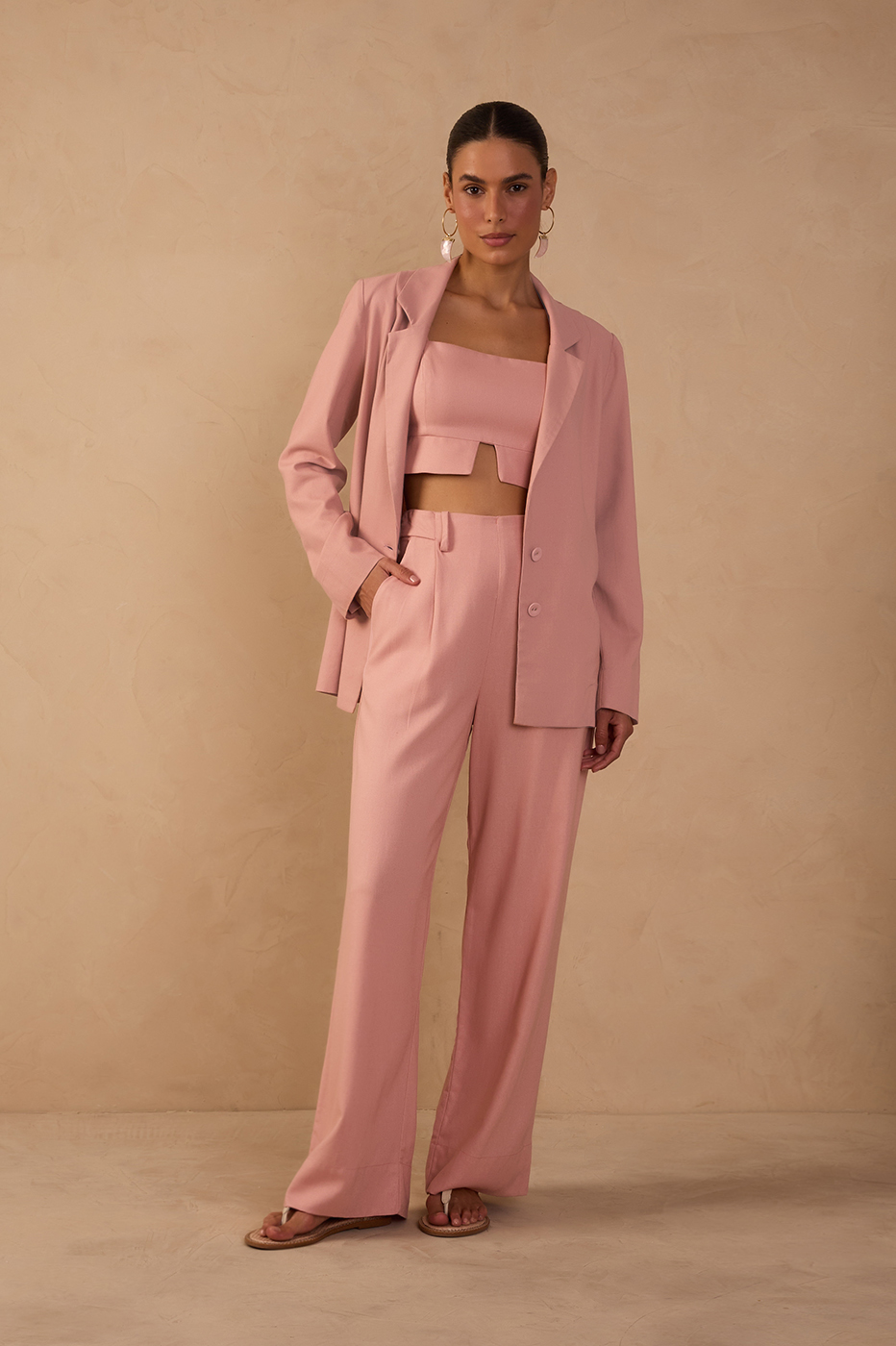 Pink Pockets Belt Loops Linen Pants_1