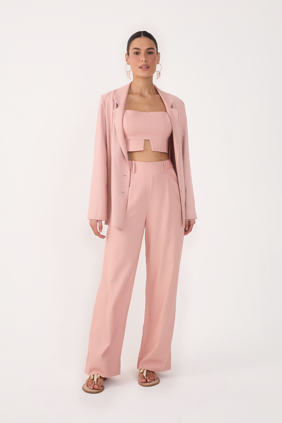 Pink Pockets Belt Loops Linen Pants_2