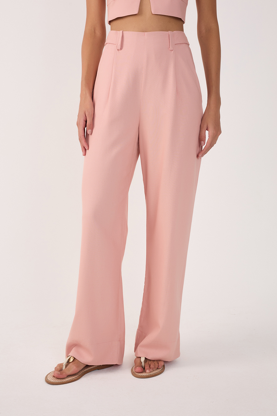 Pink Pockets Belt Loops Linen Pants_4