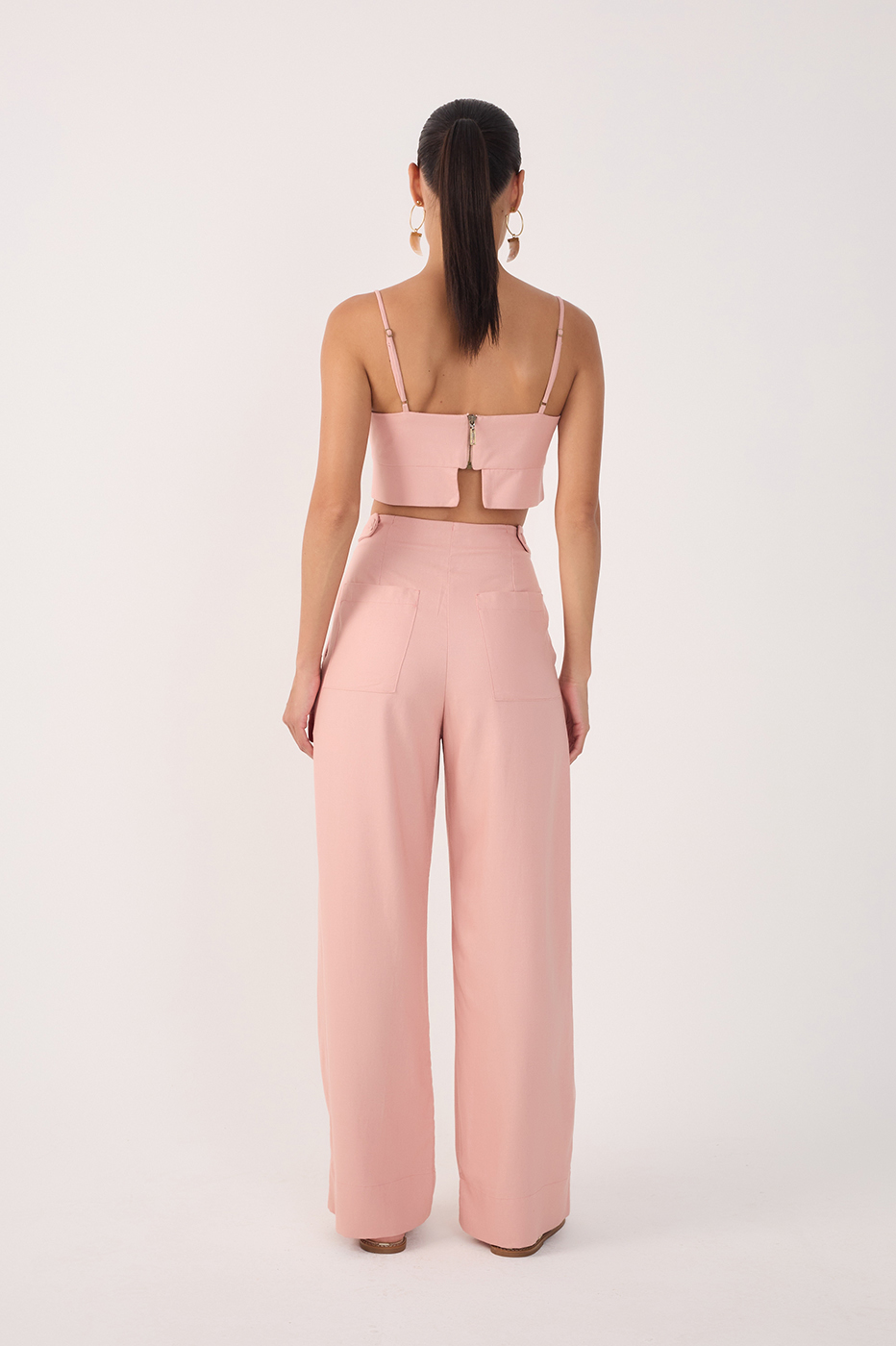 Pink Pockets Belt Loops Linen Pants_7