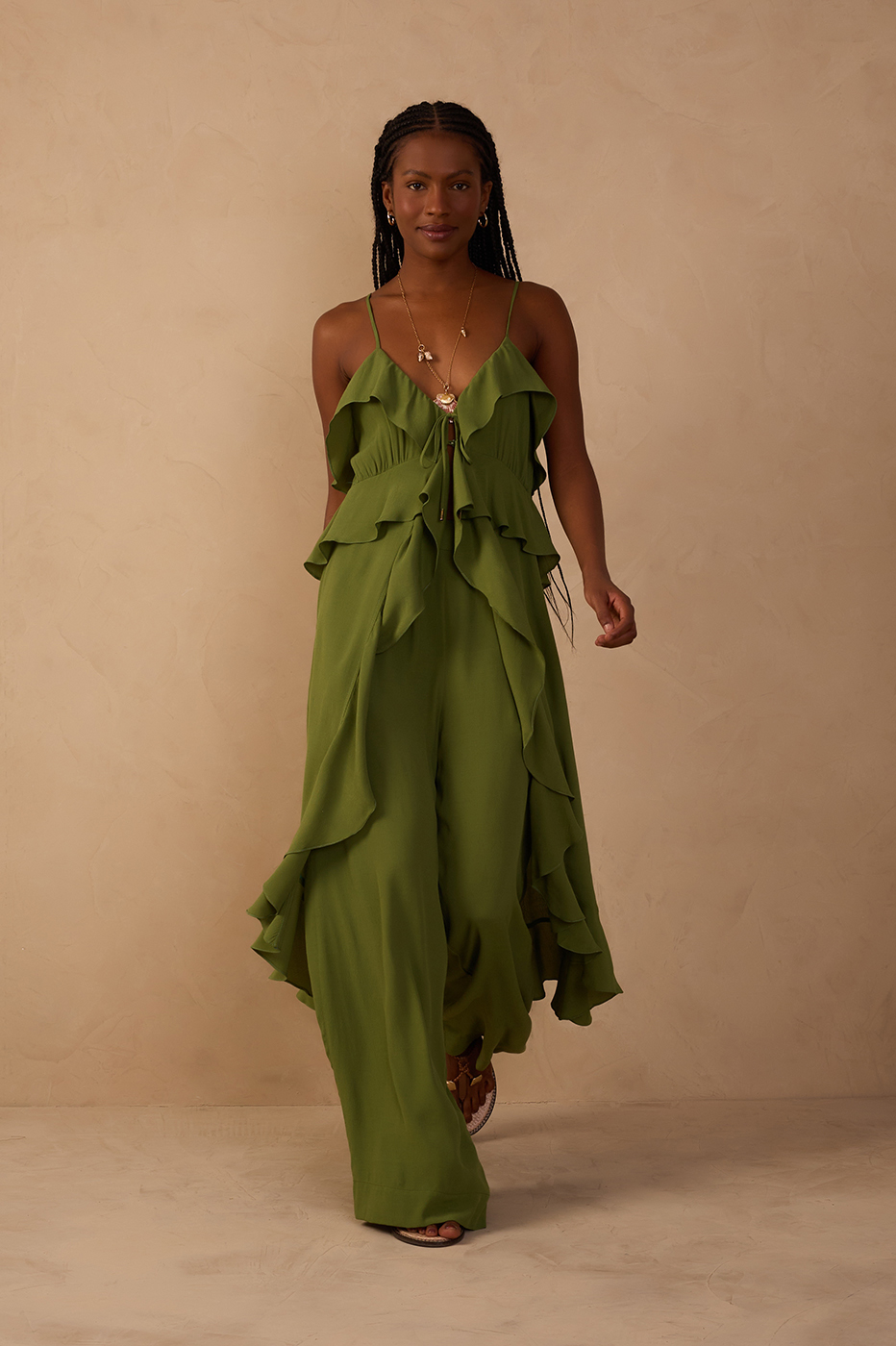 Green Coco Wide-Leg Crepe Pants_1