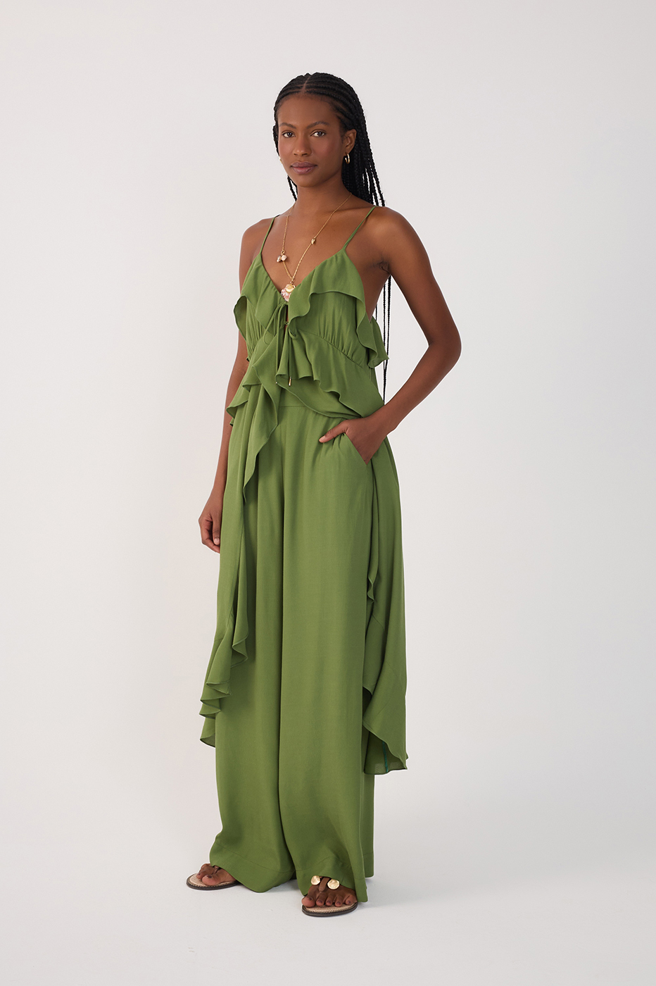 Green Coco Wide-Leg Crepe Pants_2