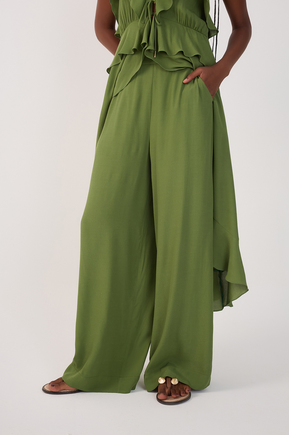 Green Coco Wide-Leg Crepe Pants_3