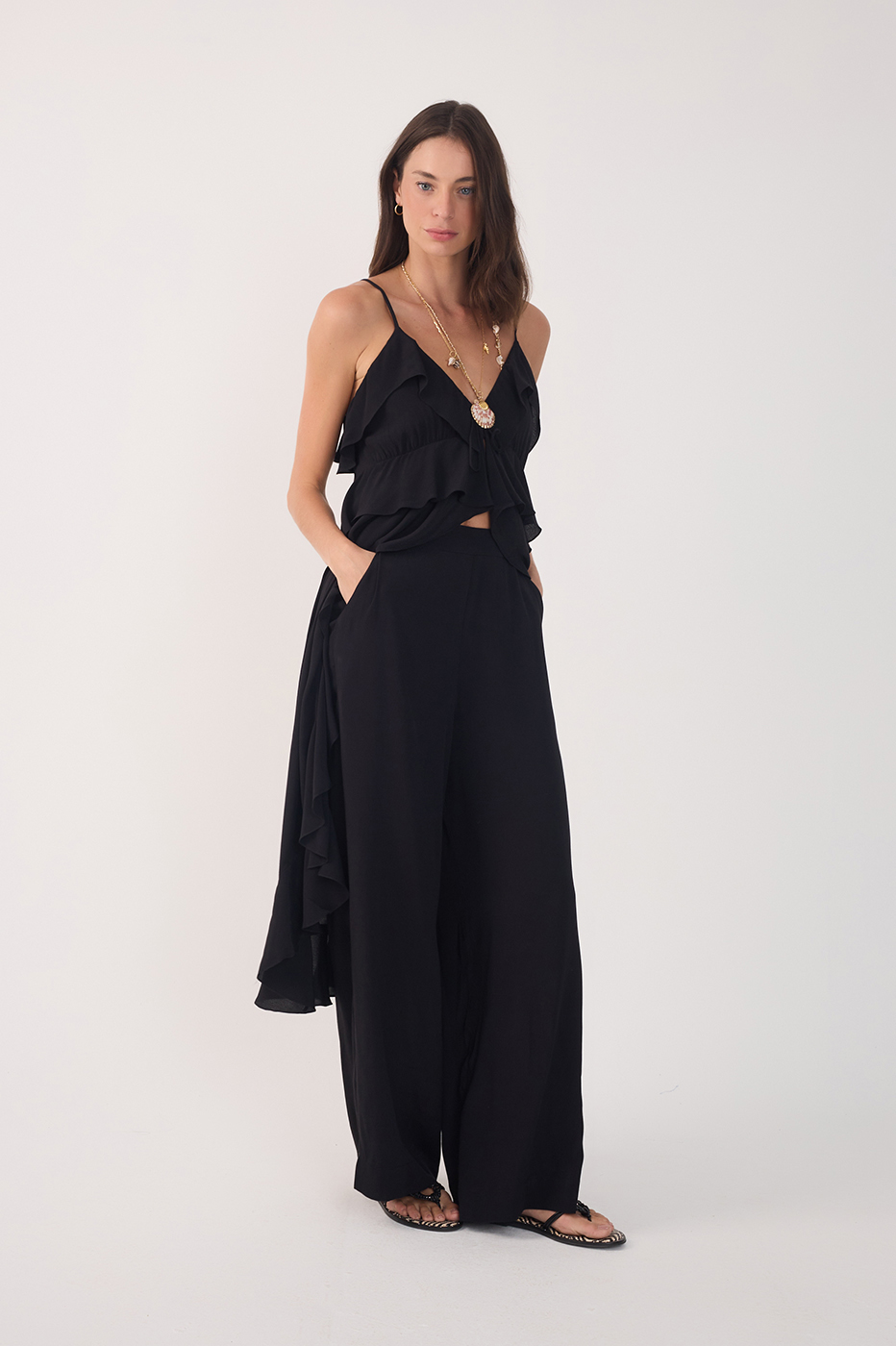 Crepe Wide-Leg Pants
