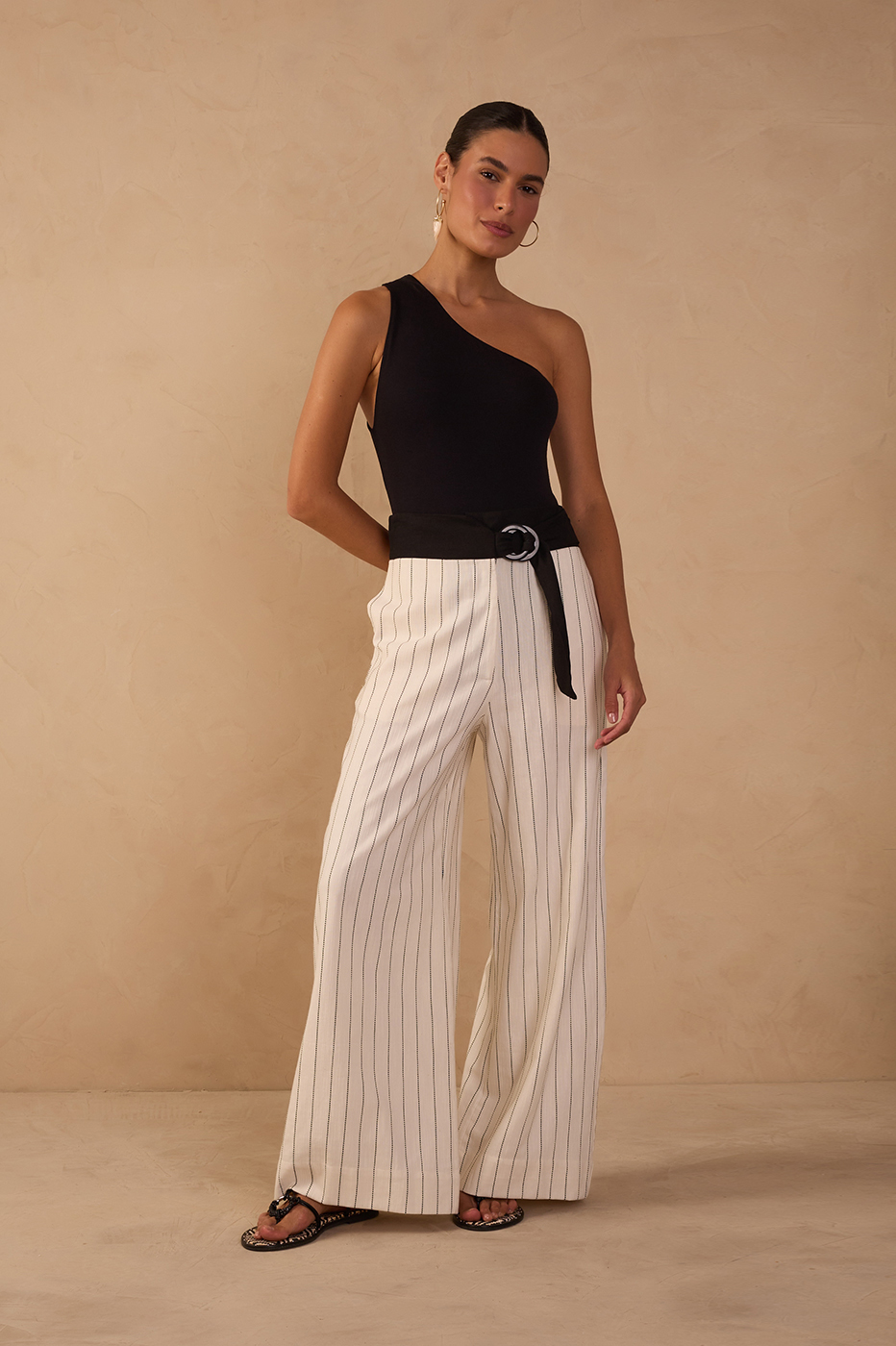 Off-White Stripes Belted Wide-Leg Pants