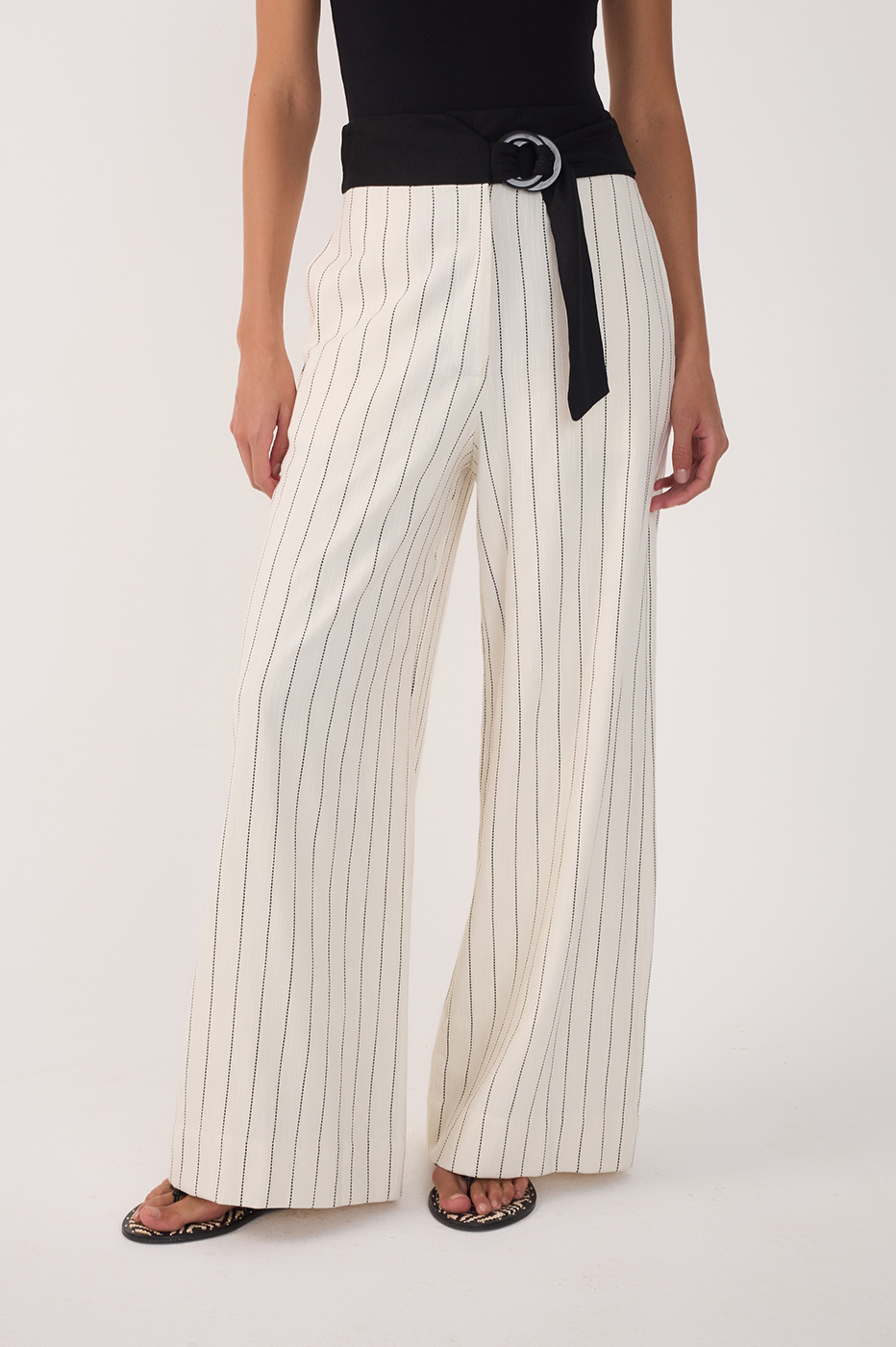 Off-White Stripes Belted Wide-Leg Pants