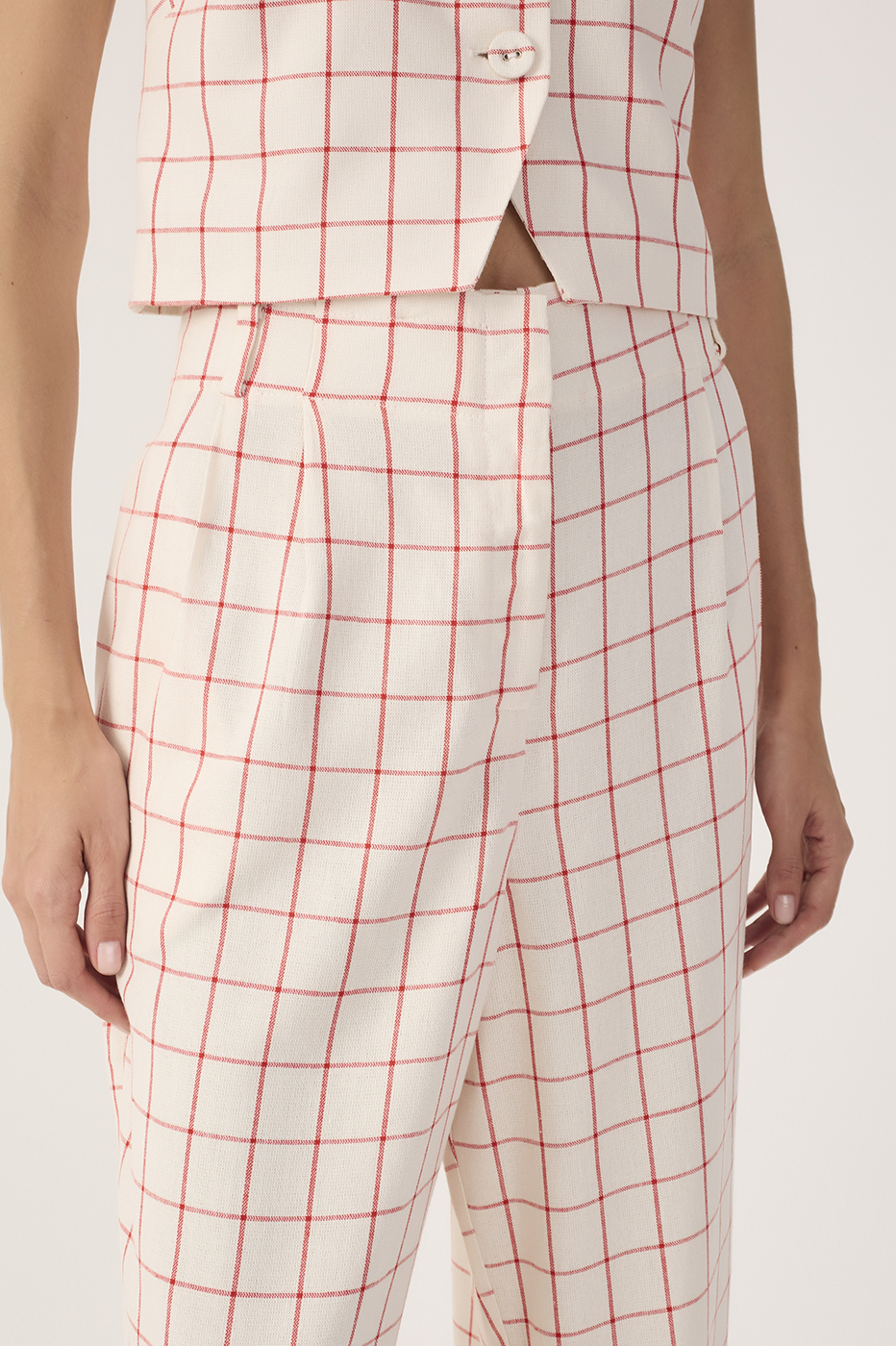 Off-White Plaid Linen Carrot Pants