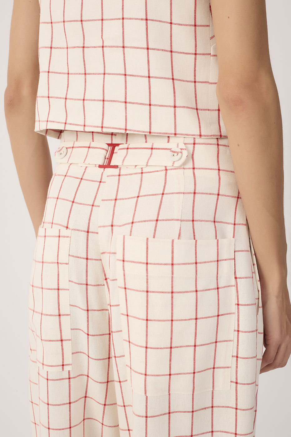 Off-White Plaid Linen Carrot Pants