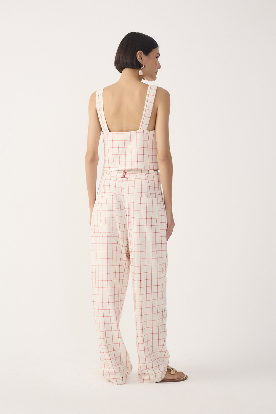 Off-White Plaid Linen Carrot Pants_7