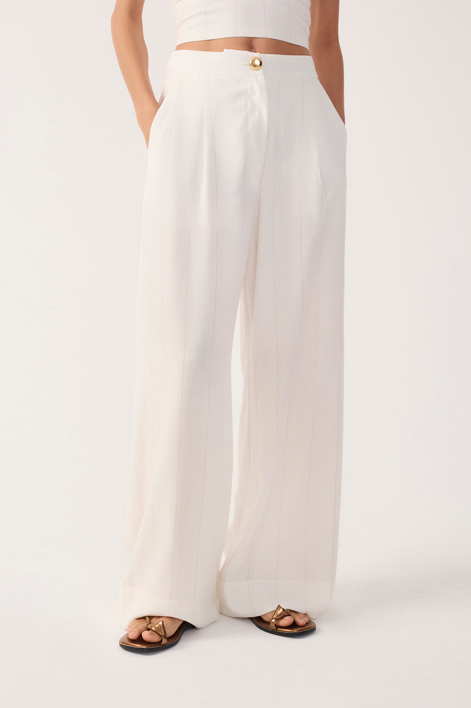 Off-White Pleated Lurex Stripes Linen Pants_4