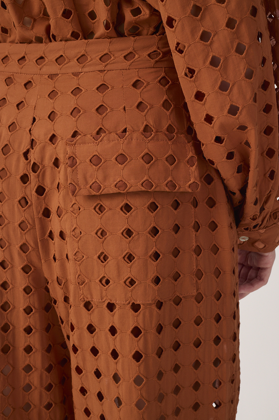 Brown Lace Lined Cargo Pockets Pants_6