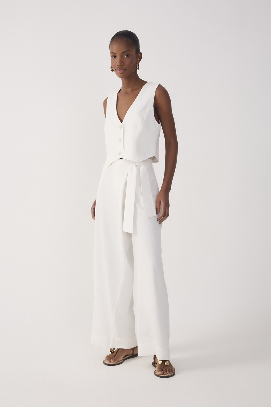 Off-White Wrap Wide-Leg Linen Pants