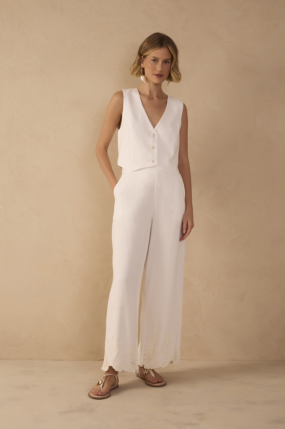 Embroidered Linen Bar Pants_1