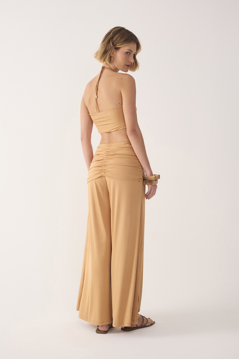 Beige Ruched Jersey Pants_6