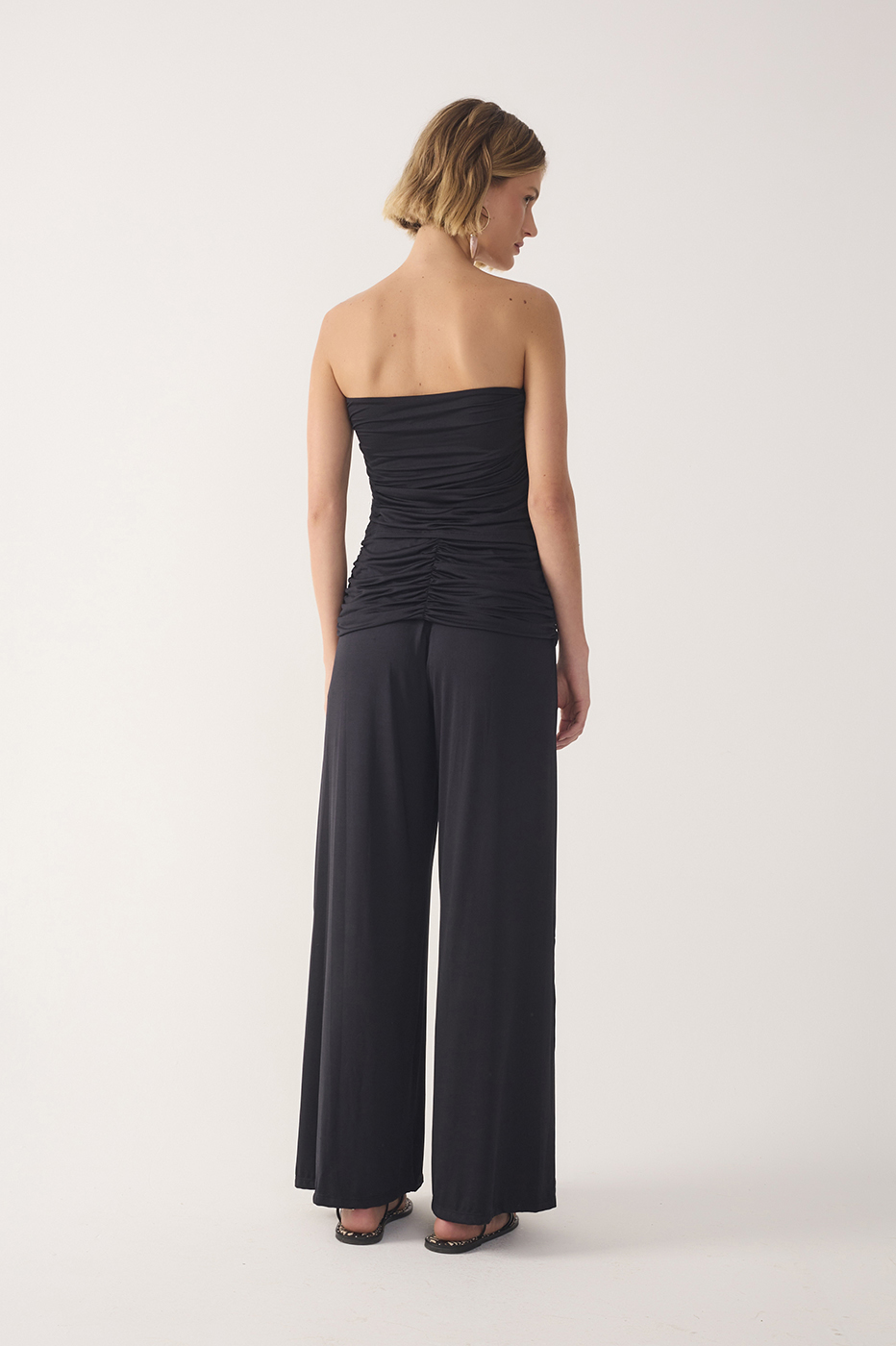Black Ruched Jersey Pants_3