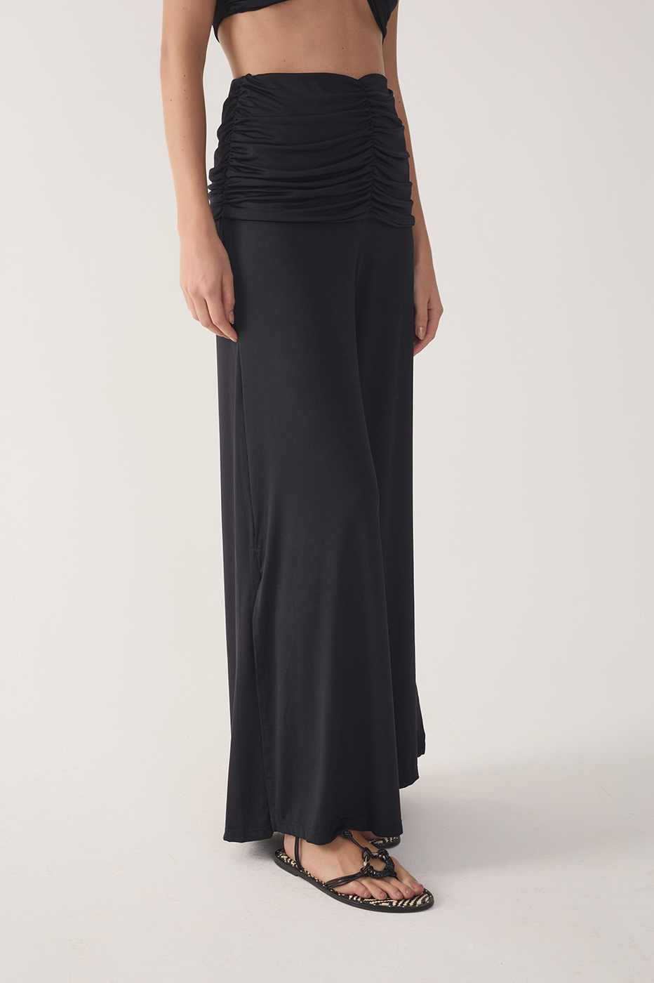 Black Ruched Jersey Pants_5