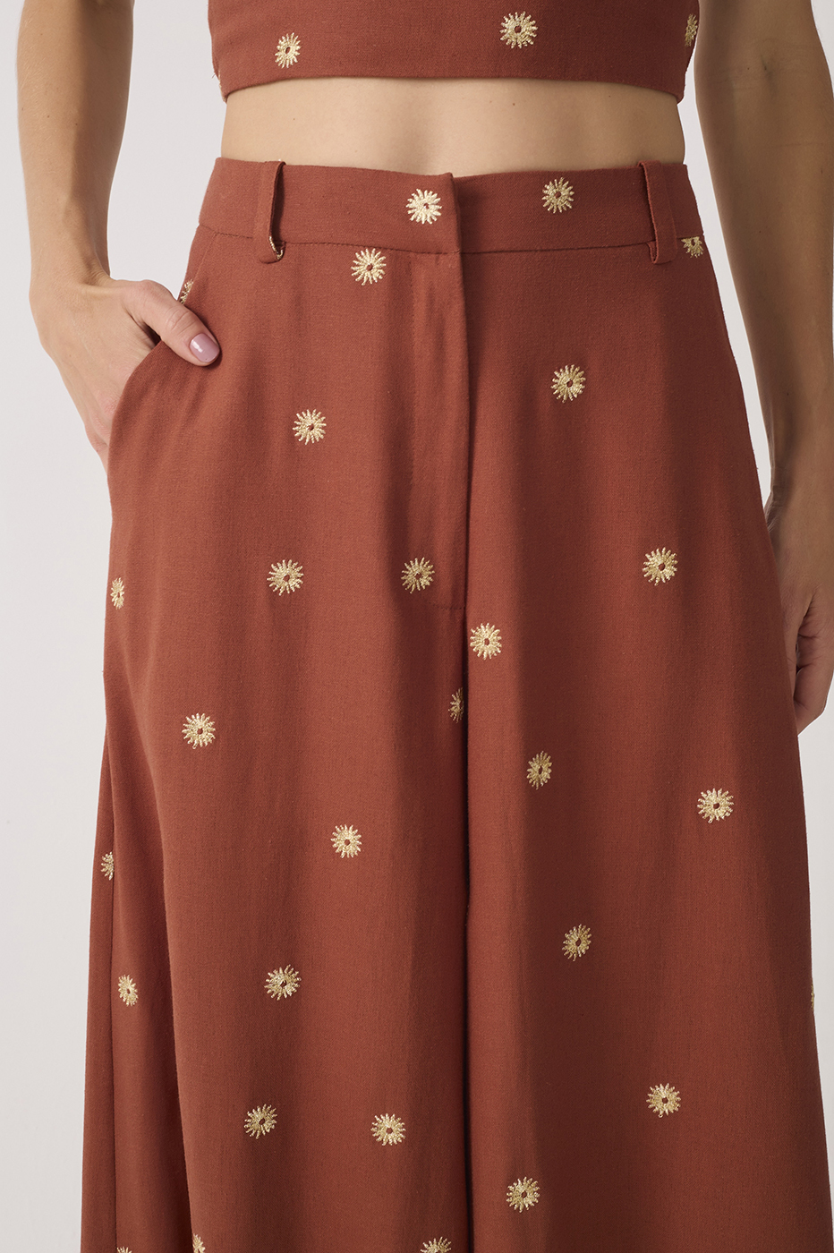 Lurex Embroidered Pockets Linen Pants_4